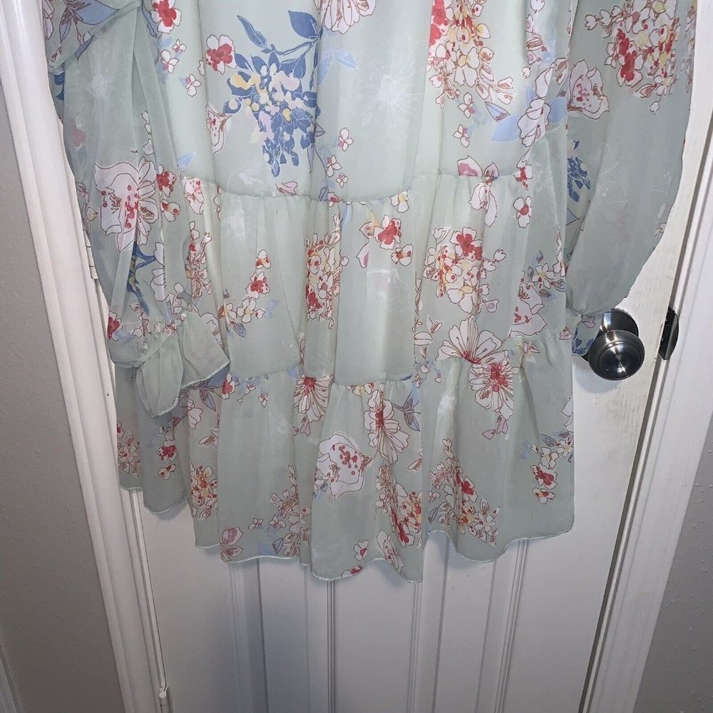 Altar'd State Sheer Mint Green Floral Cottegecore Babydoll Tiered Dress Medium - Picture 7 of 9